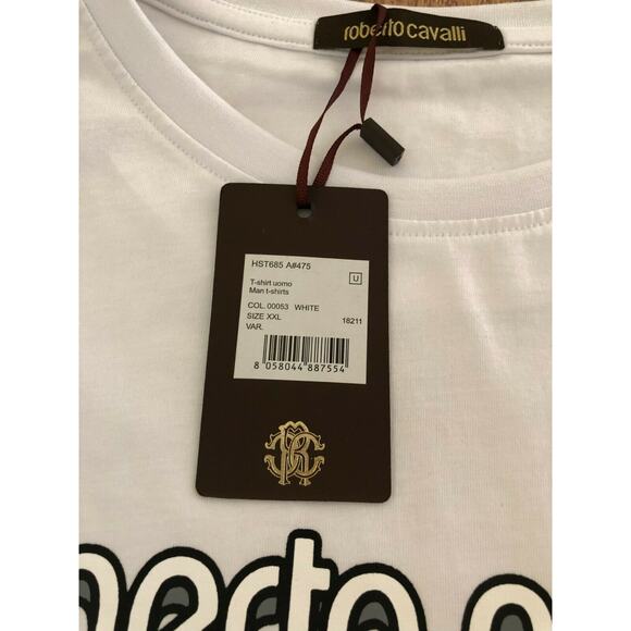 Roberto Cavalli Designer Graphic Logo T-shirt Cotton Size 2XL NWT - Picture 15 of 16
